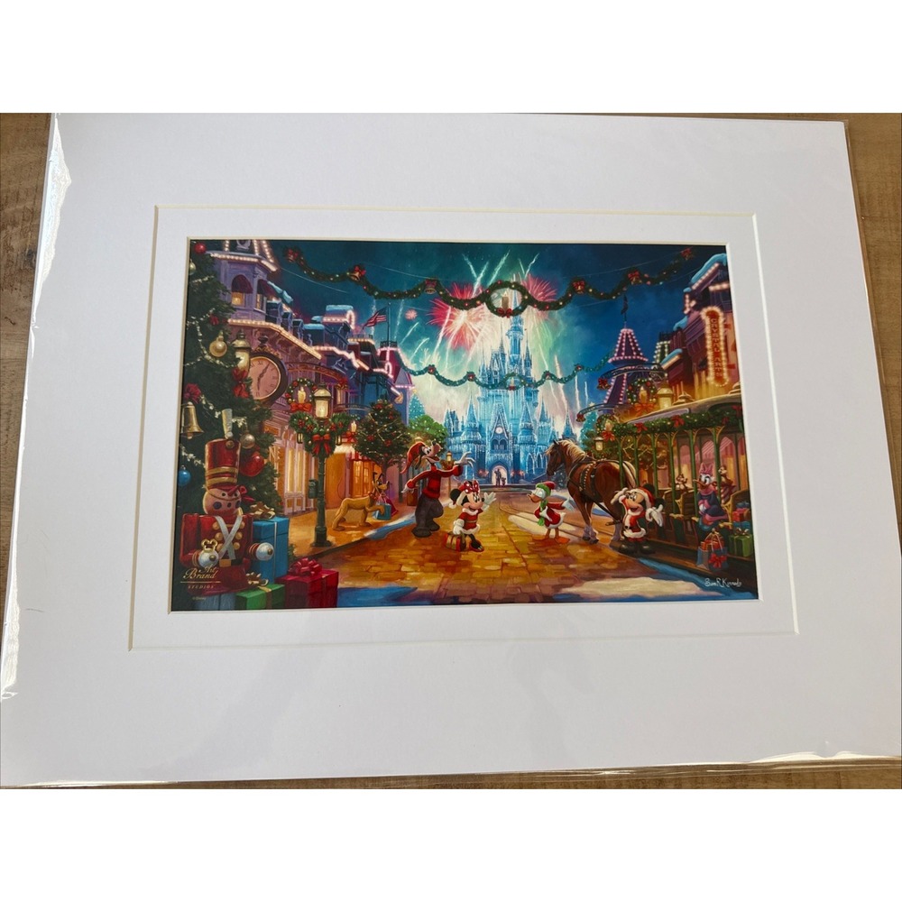 Disney Parks 2026 Magic Kingdom Christmas Main St Art Brand Kinkade 14x18" Print